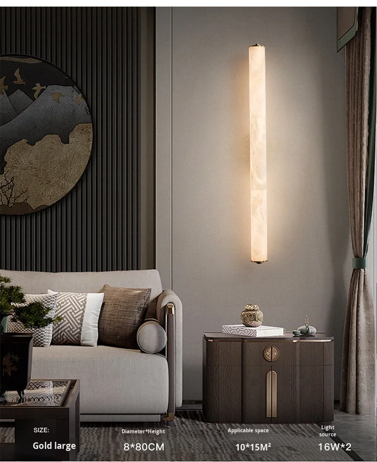 product cross border popular light luxury all copper marble led wall lamp new chinese mid century style natural marble wall mounted-6