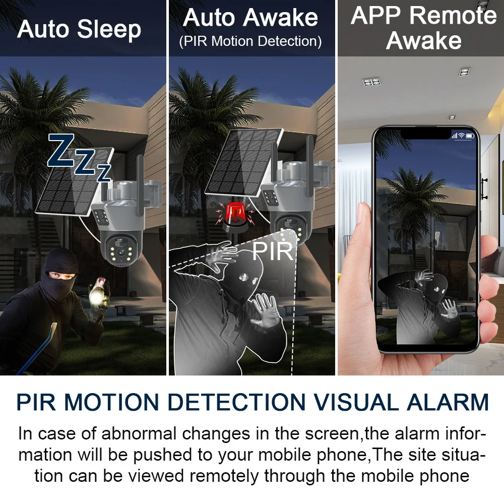 V380Pro Outdoor Dural Lens Waterproof Wide-angle Camera with Solar Binocular Smart Monitoring WiFi 4G PTZ Windproof Camera IP66