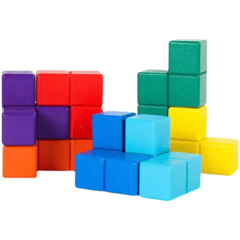 Colorful 3D Cube Puzzle Wooden Magic Cube Building Blocks Stacker ...