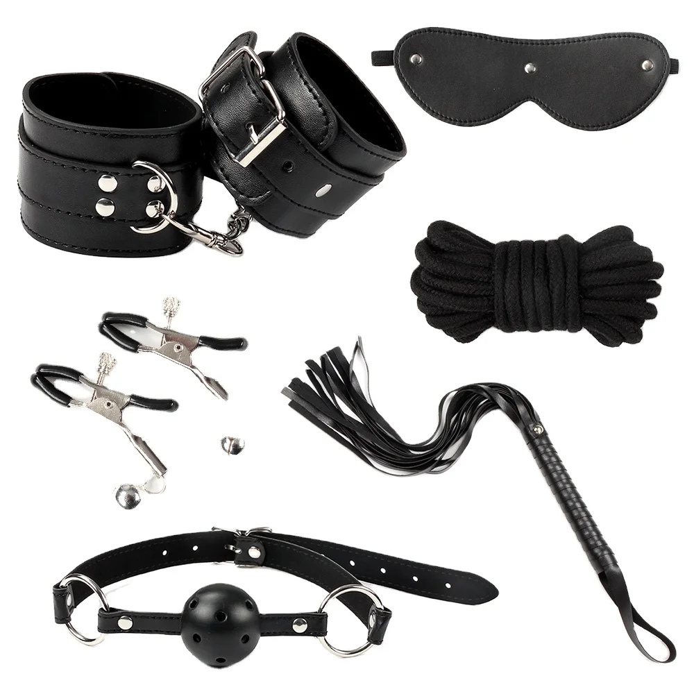 Sm Bondage Set Sex Leather Handcuffs Whip Nipple Clit Clamp Mouth Ball Rope Restraint Kit Buy 5616