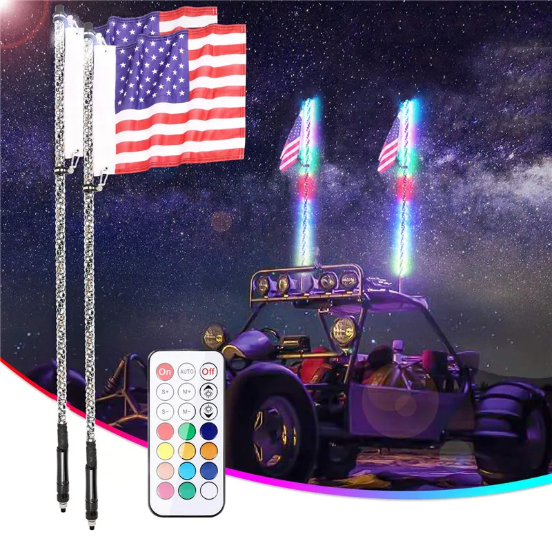 Remote control 360 lighting colourful RGB 4'' inch flexible led antenna lighted whip flag for atv utv