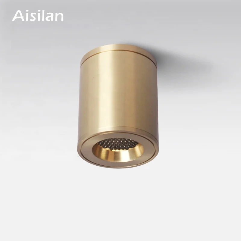 Aisilan ceiling surface honeycomb louvre brushed gold color frame cylinder cob LED downlight