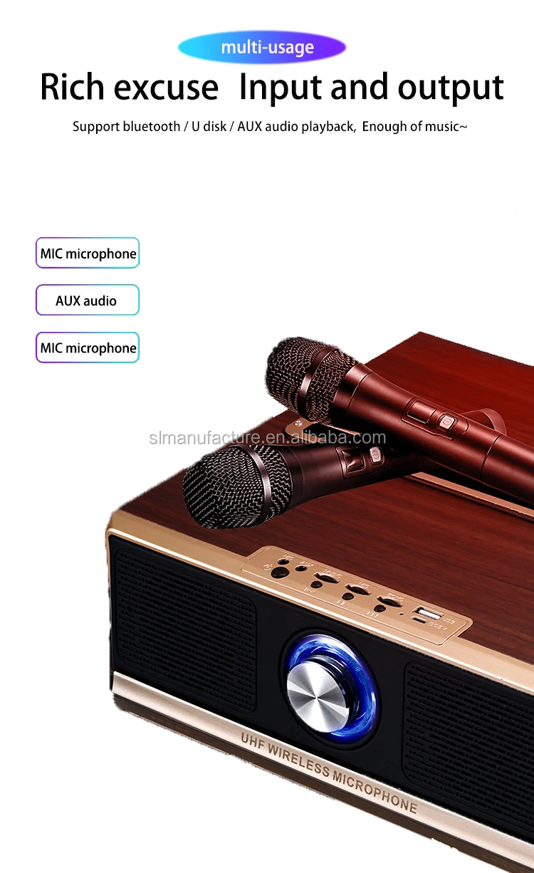 2000mah High Capacity Family TV Stereo Home Karaoke Blue tooth BT Wooden Speaker with MIC Microphone - ANKUX.COM