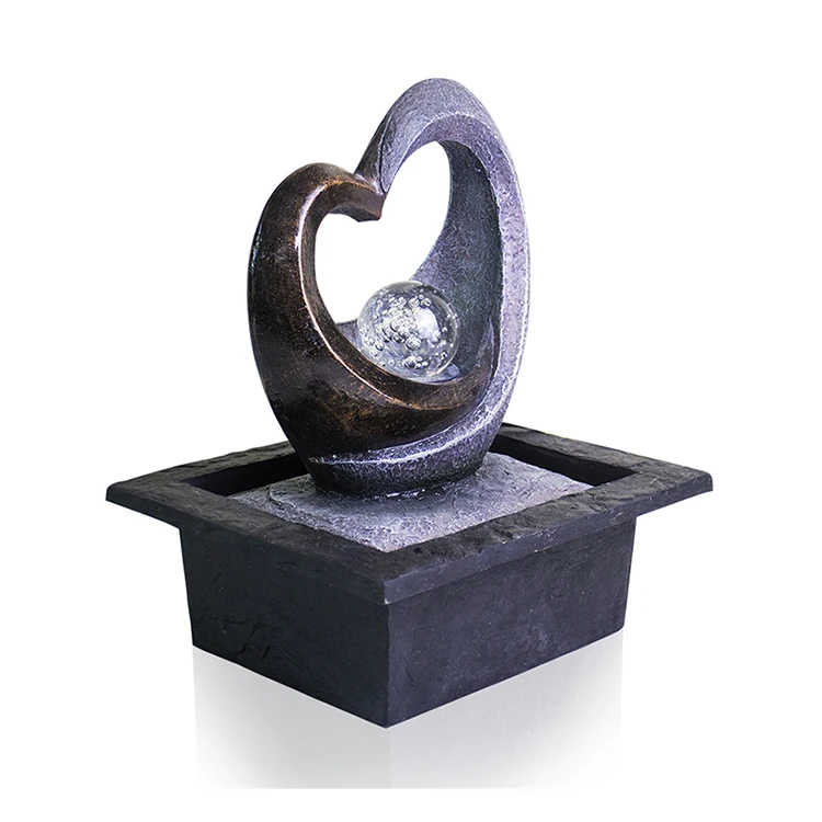 Custom Indoor Tabletop Resin Heartshaped Rolling Ball Water Waterfall