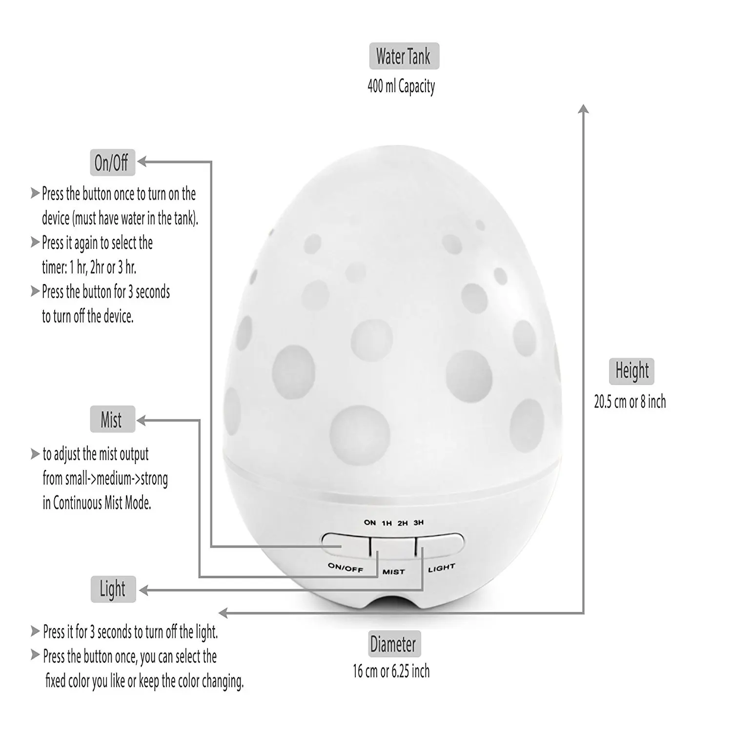 Soicare 400ml Egg Shape Humidifier Essential Oil Aromatherapy Diffuser