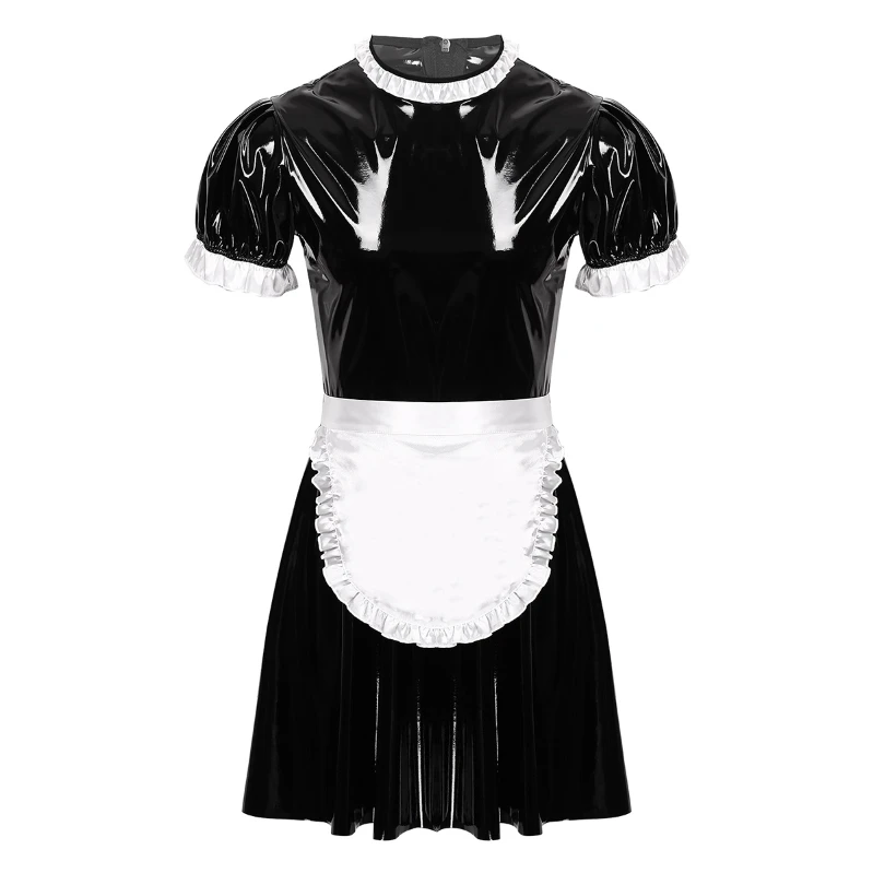 Iefiel Patent Leather Men Sissy Maid Costume Cosplay Outfit Maid ...