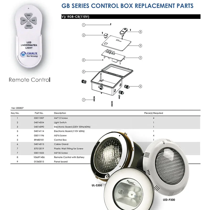 High Quality Emaux Swimming Pool Equipment Underwater Light Led Remote