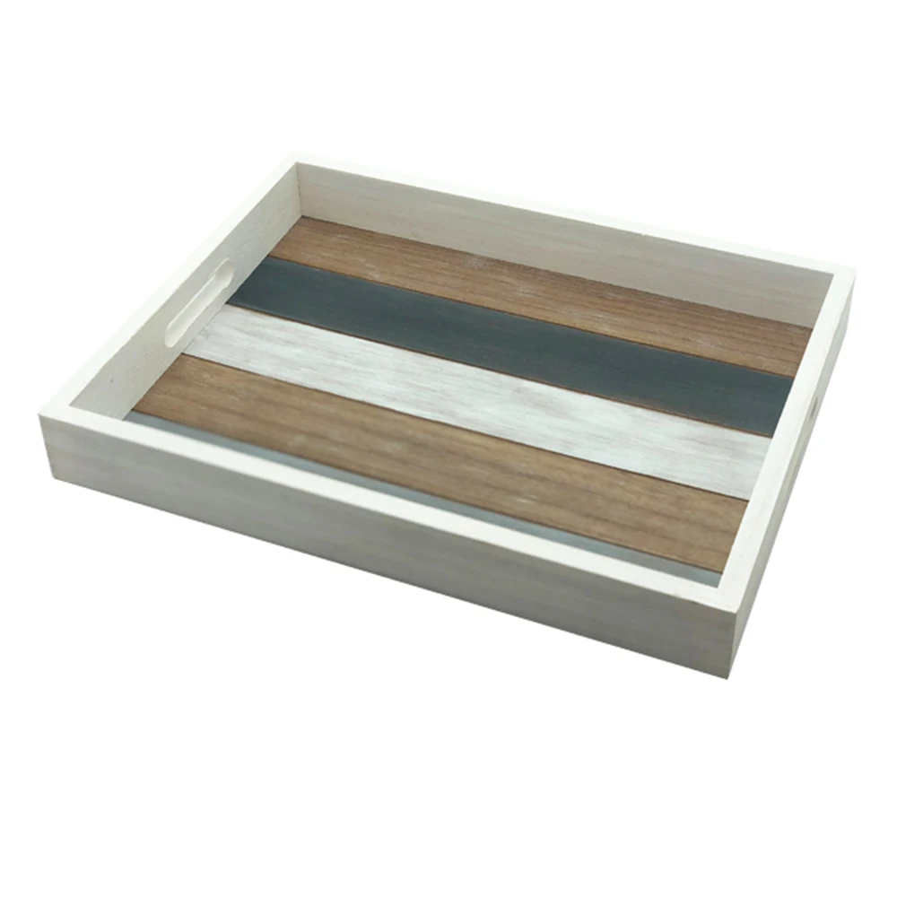 Rustic Wooden Multicolor Serving Tray for Ottoman Coffee Table