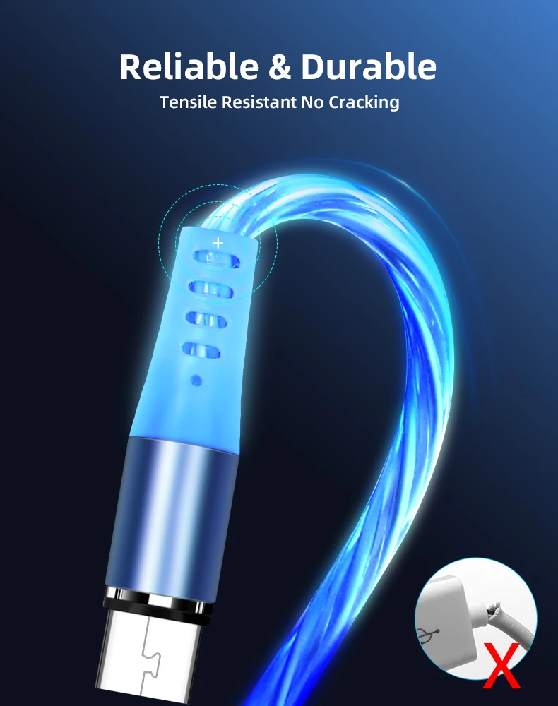 SOCW 3 in 1 magnetic charge cable Universal mobile phone surround flowing led light usb cable - ANKUX.COM