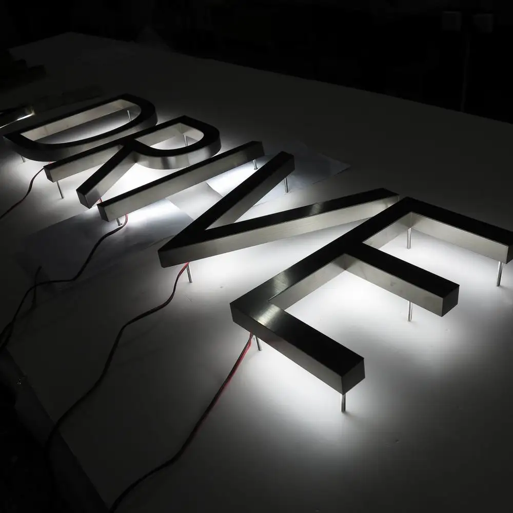 China Factory Brushed Stainless Steel Halolit Led Lighted Alphabet Metal Letter Sign