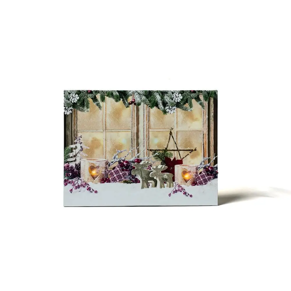 Lighted wall pictures led christmas canvas painting candles with quote design wall printing for home decor dropshipping