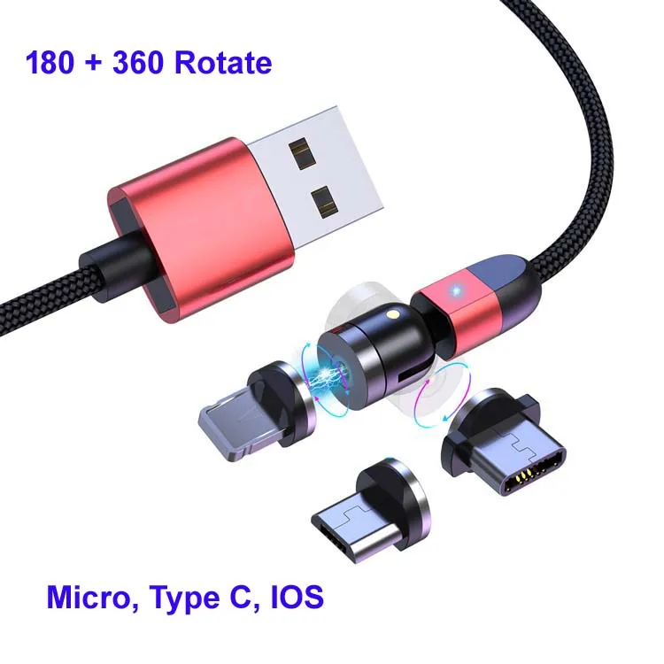 540 Rotation Led 3 In 1 Fast Charging Magnetic Cable Charger - ANKUX.COM