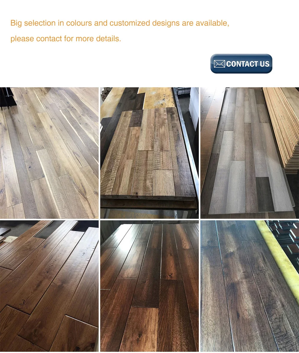 ABCD Grade  Handscraped UV Lacquer Oak Flooring Solid Wood Producer
