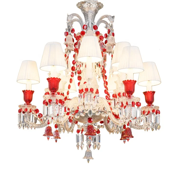 Red iron glass luxury home european decorative hanging chandeliers pendant lights led crystal modern
