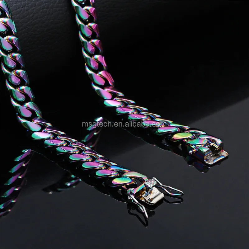 Yaoping Stainless Steel Multicolor Jewelry Rainbow Solid Cuban