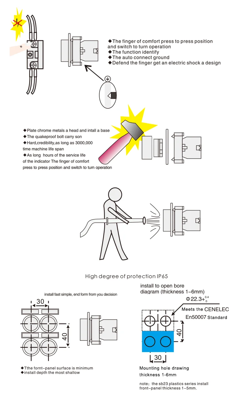 Push Button Rotation Lock B2 Series Head Diameter 40MM Push Lock Rotation Release Emergency Stop ...