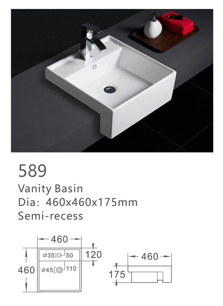 589 Wholesale sanitaryware table counter semi recessed ceramic wash basin
