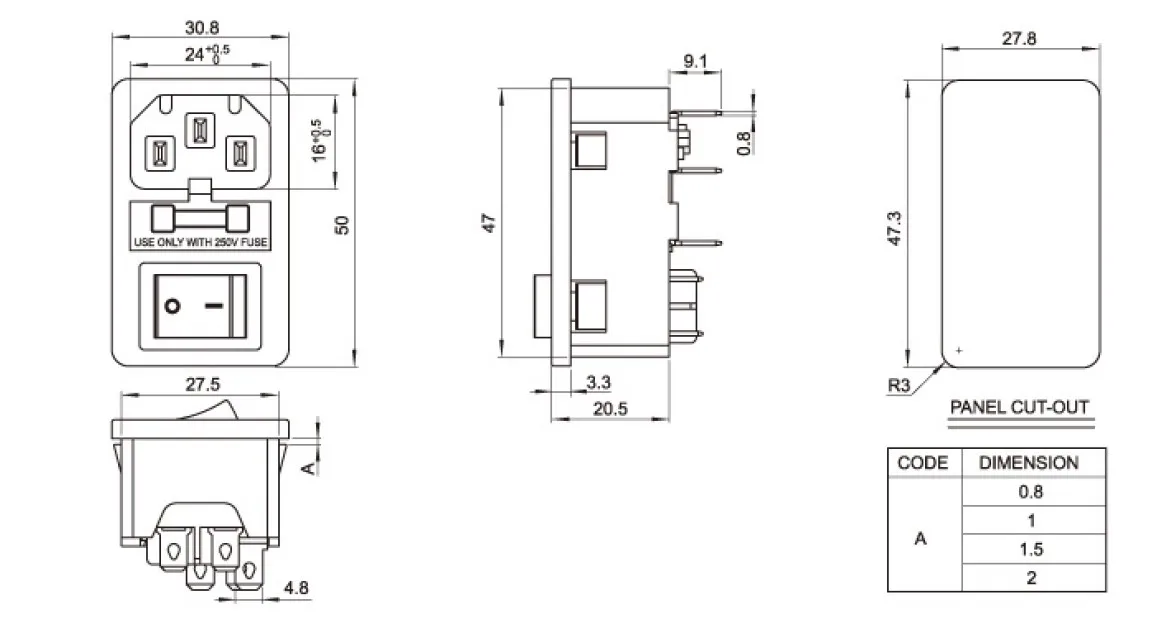 10a 250vac 3 Pin Iec320 C14 Inlet Connector Plug Power Socket With Red