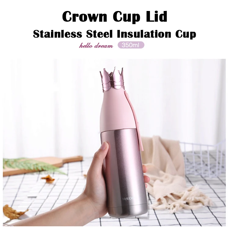 Crown Stainless Steel Water Bottle Child Mug Cup Travel Bottles Vacuum Thermos 