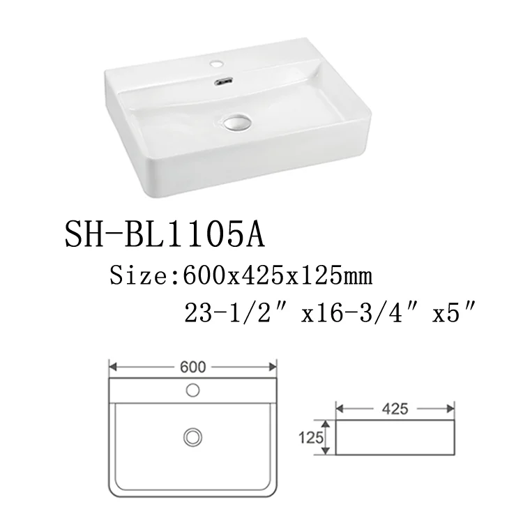 Countertop types rectangle ceramic wash hand  bathroom ceramic sinks wash basin
