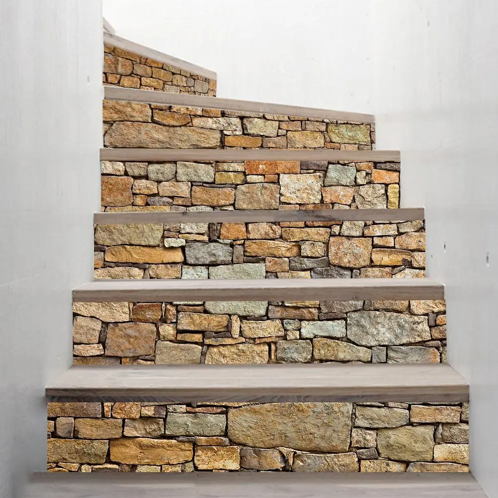 Popular Self Adhesive Creative 3D Stair Stickers Living Room DIY Simulation Stone Wall Decoration Home Waterproof Wall Stick