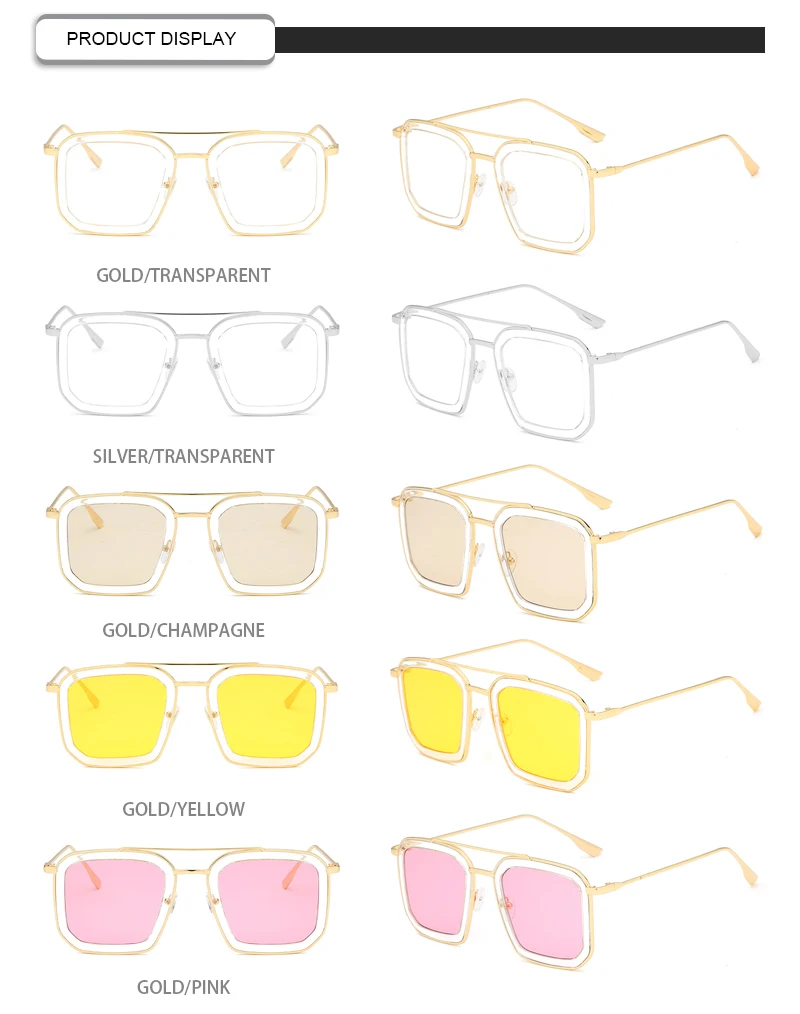 Designer OEM Stylish Square Ladies Glasses Transparent Women Oversize Sunglasses