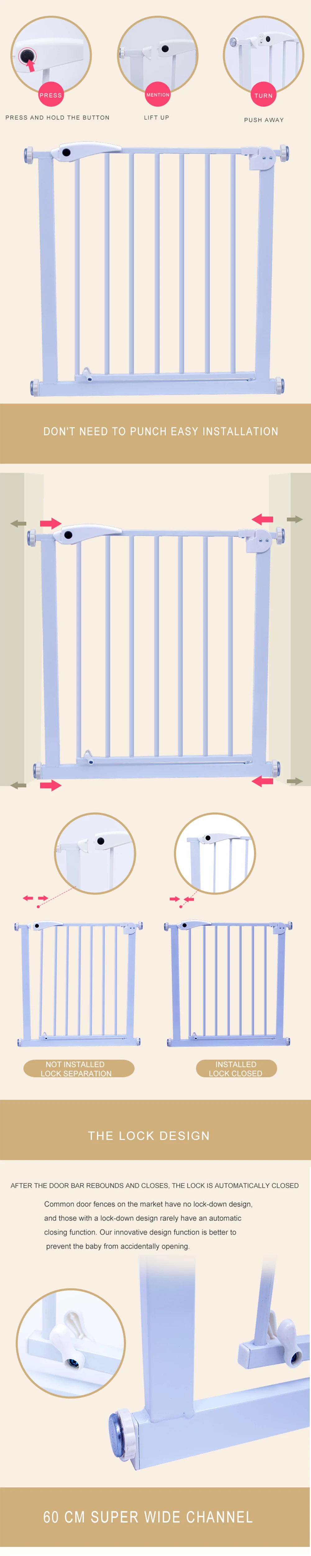 Baby Safety Gates Baby Security Fence Adjustable Metal Gate