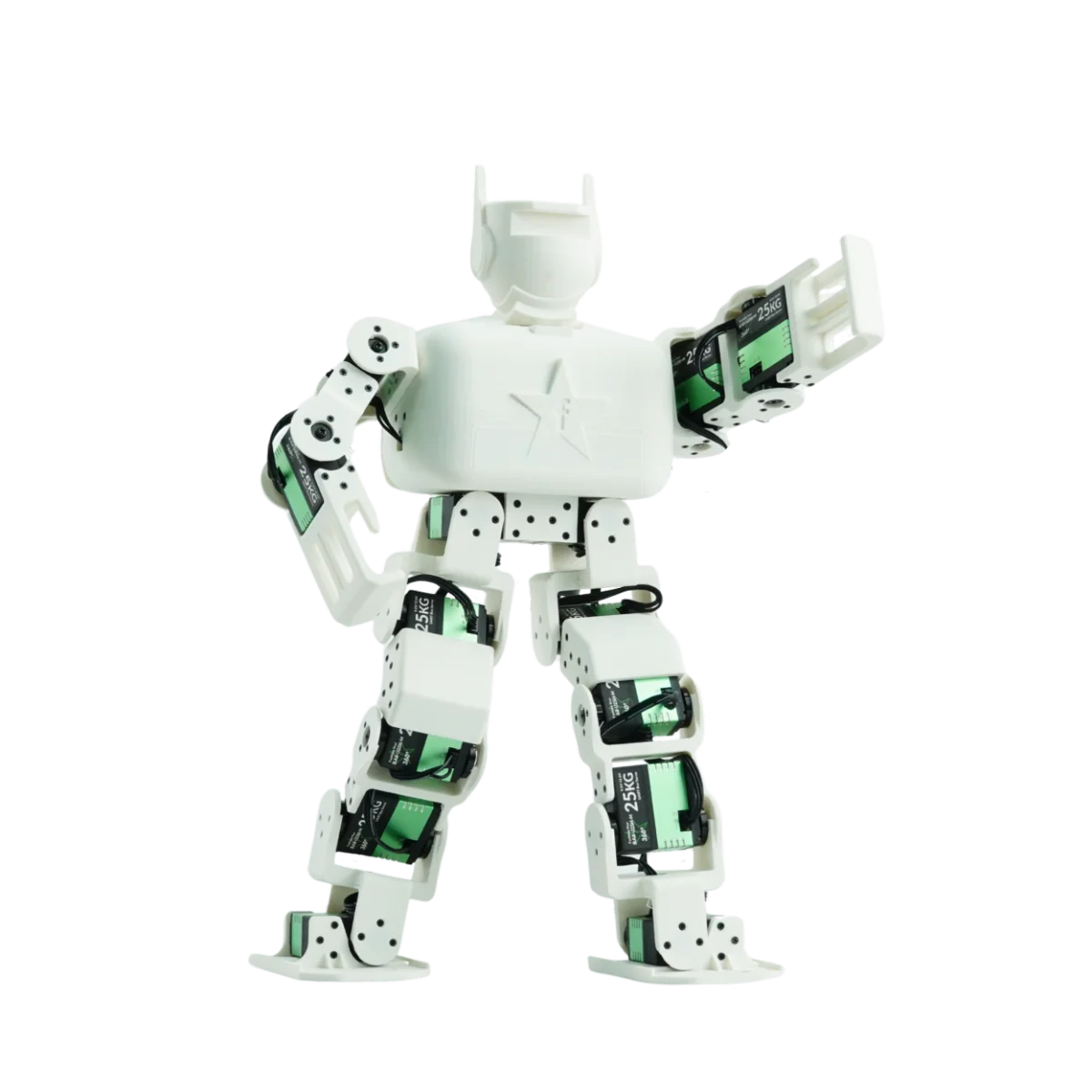 1X NEO humanoid robot standing in a modern living room, interacting with a coffee table