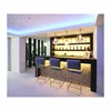 Home Design Led Light Black Stone Veneer Glossy Black Wine Bar Counter Black Marble Top Bar Counter with wall wine shelves