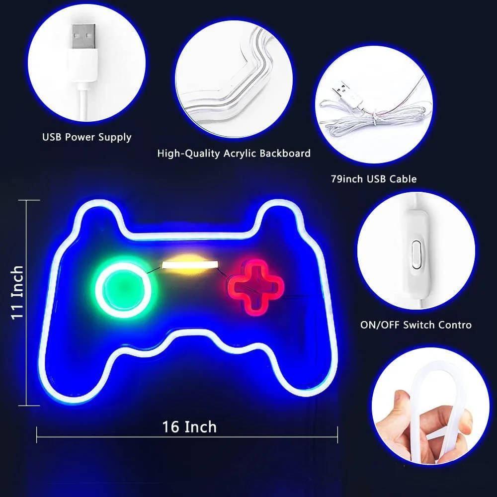 Game Controller Neon Sign LED Gamepad Neon Light for Gamer Room Decor ...