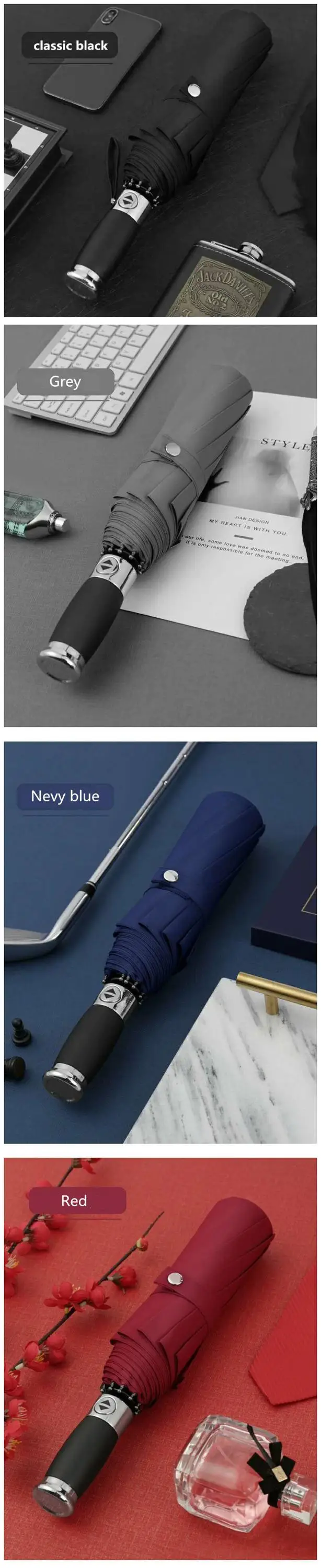 Fully automatic 3 folding travel umbrella custom logo promotion gift umbrella