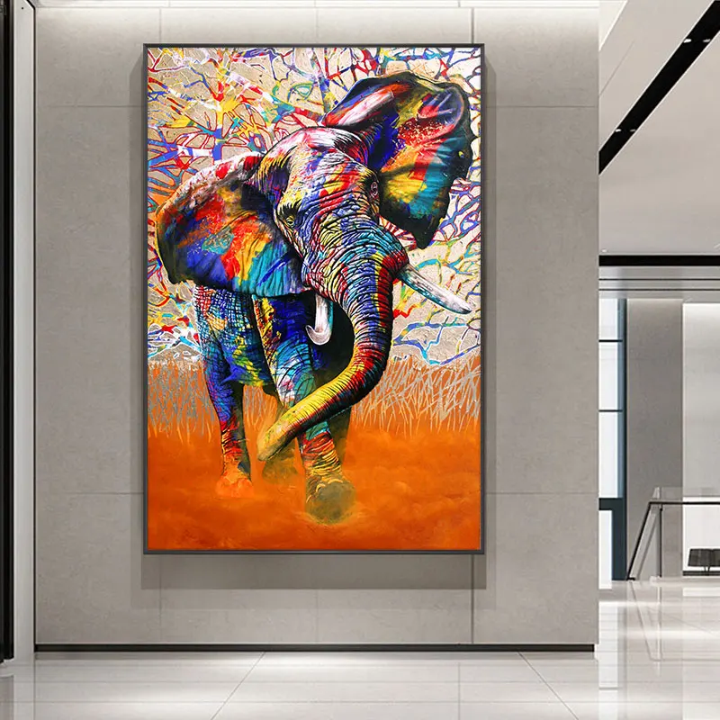 SYLSBAZGYS Pittura a Olio Poster e Stampe Animali Colorful Abstract Elephant Canvas Painting Immagini di Arte della Parete per Soggiorno Home Decor No Frame-A/_30x40cm