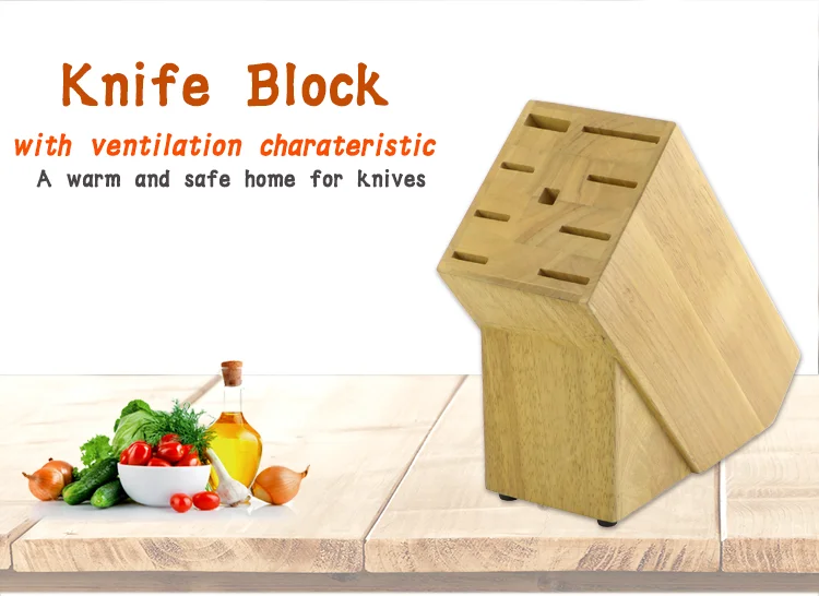 Rubber Wood and  Pine  Wood 9pcs Set Wooden Knife Block