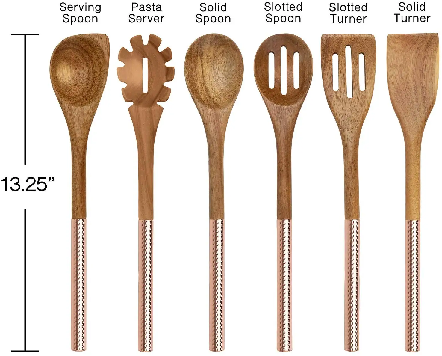 6 Piece Wooden Kitchen Utensils Set With Gold Plated Stainless Steel Handle Buy Kitchen