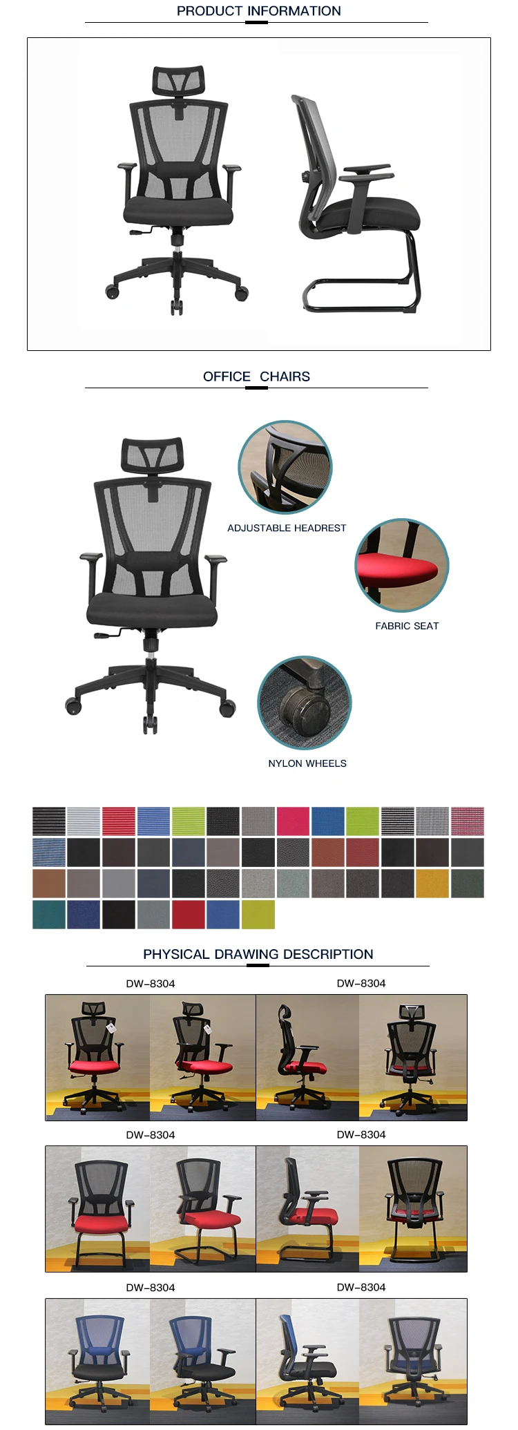 China manufacturer PP structure latop plastic chairs swivel full mesh office staff chairs office task chair
