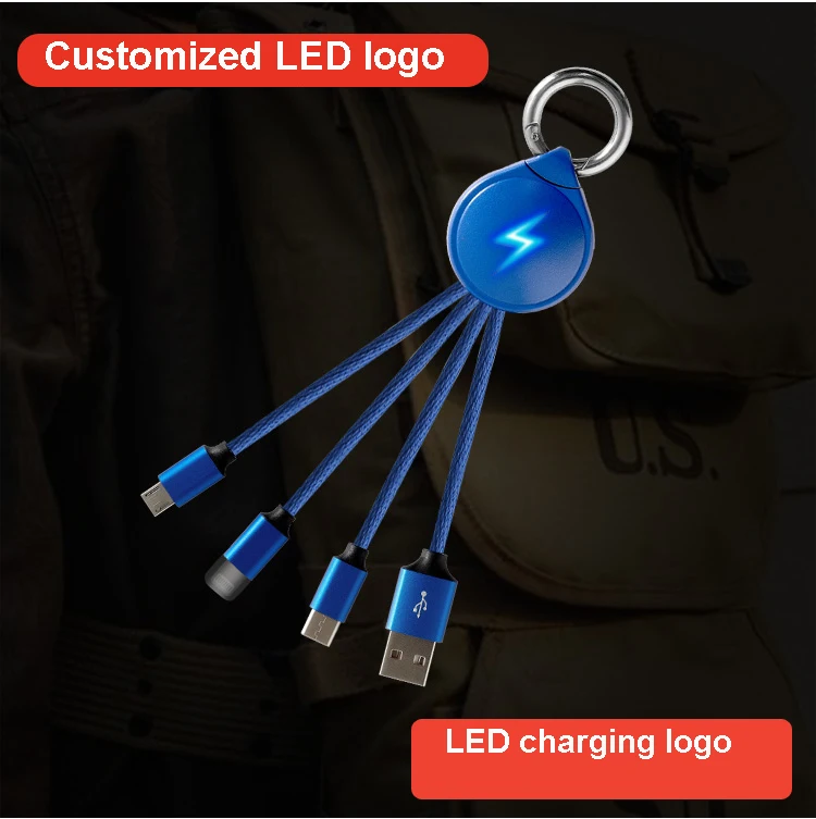 multi travel lightup keychain usb cable 3 in 1 usb cable white - ANKUX.COM