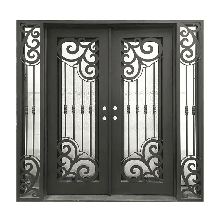 Exterior Main Entrance Double Metal Door Modern Black Wrought Iron