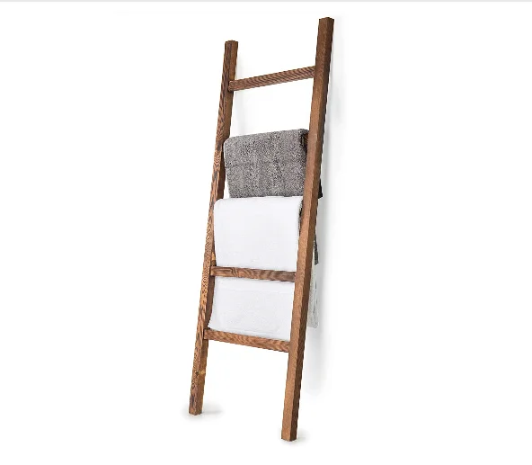 MyGift 4.5-Foot Brown Wood Decorative Blanket Storage Ladder