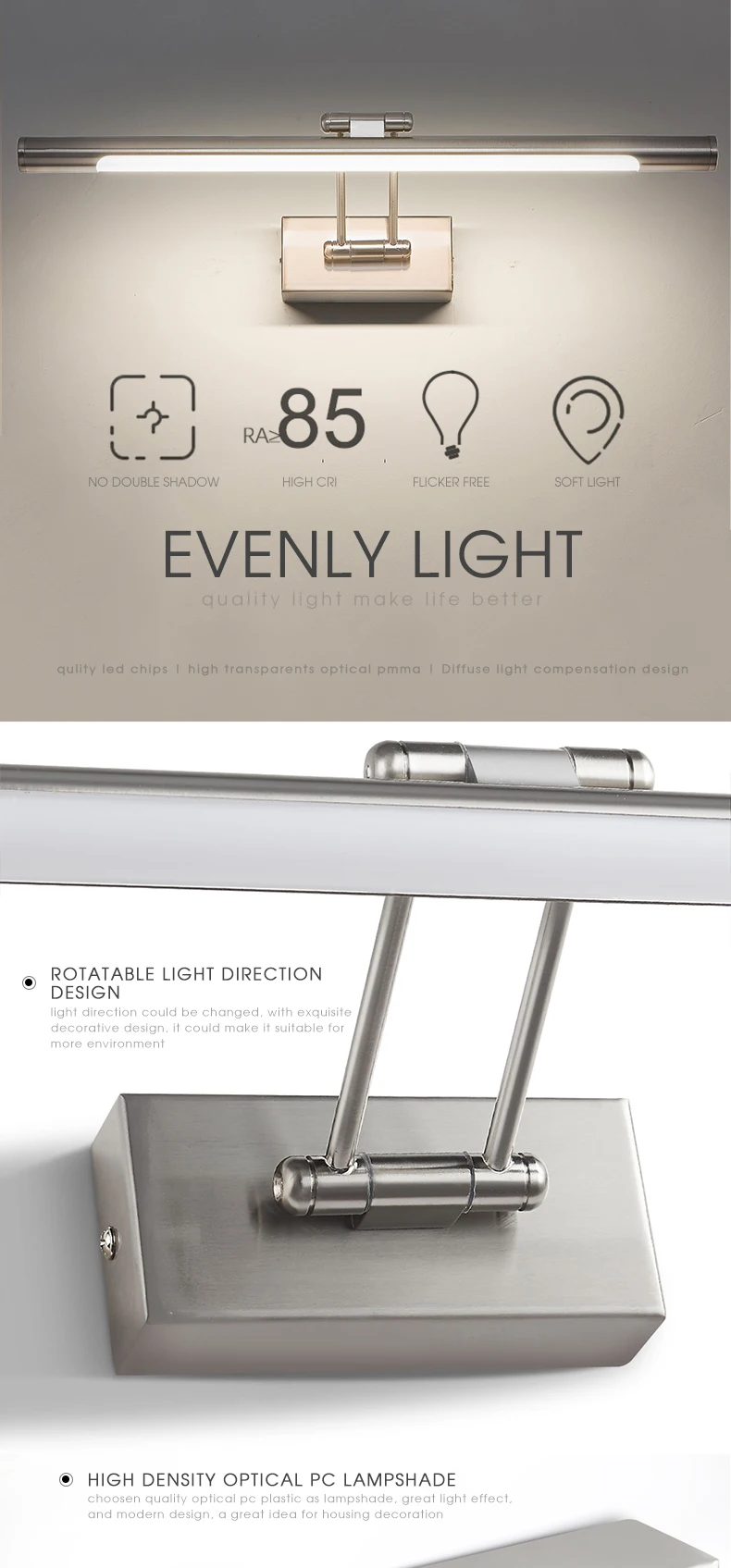 Swing Lamp Arm Metal Wall Lamp IP44 12W Bathroom Light Fixtures Modern LED Mirror Light LED Mirror Lights for Makeup
