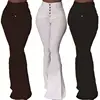 9S02476 High-waist bag hip bell pants fashion single breasted simple wild woman flare solid pants