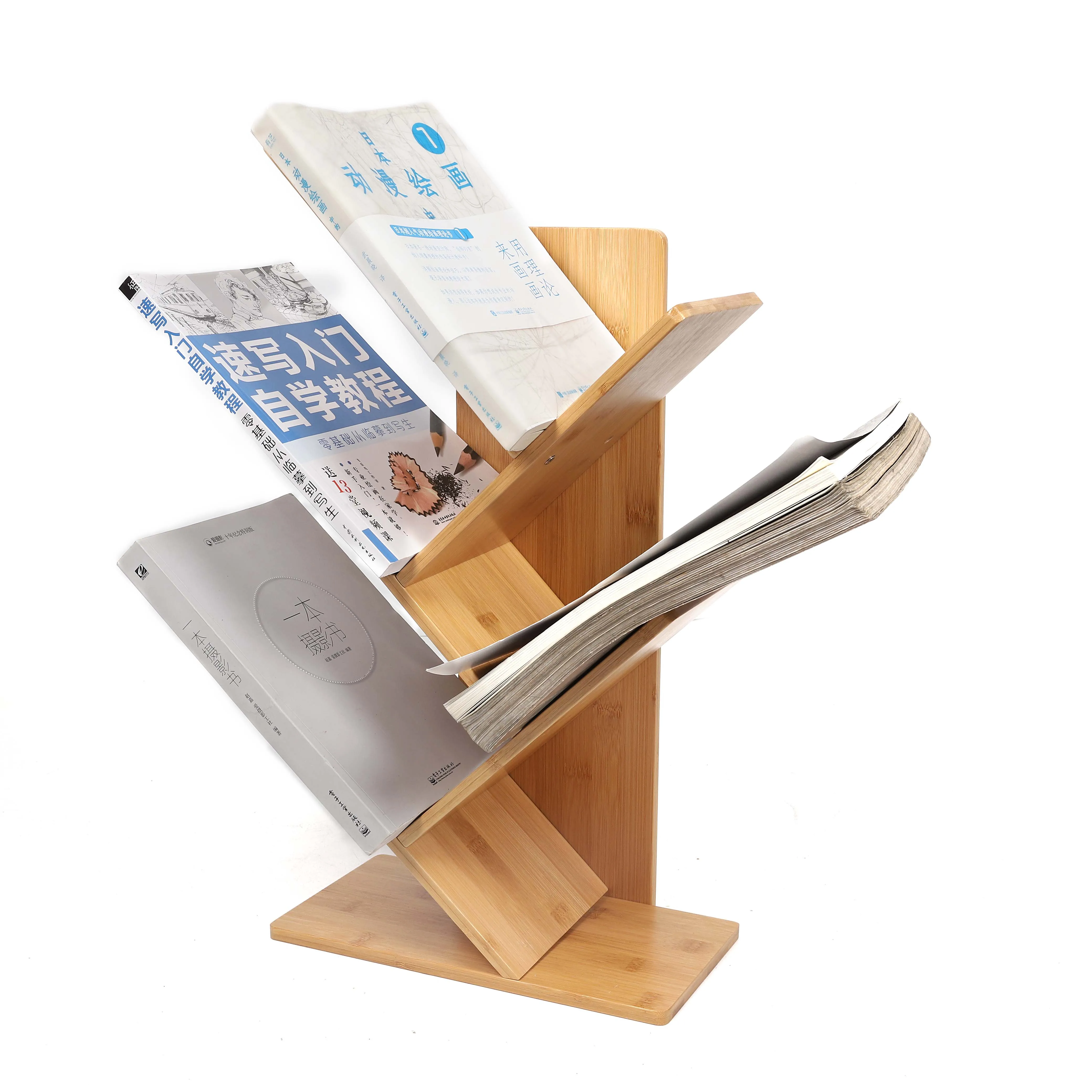 Wood Book Shelf Desktop Book Rack Storage Custom Bamboo New Design