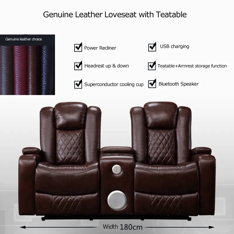 Luxury Genuine Leather Loveseat Recliner With Bluetooth Sofa Speaker