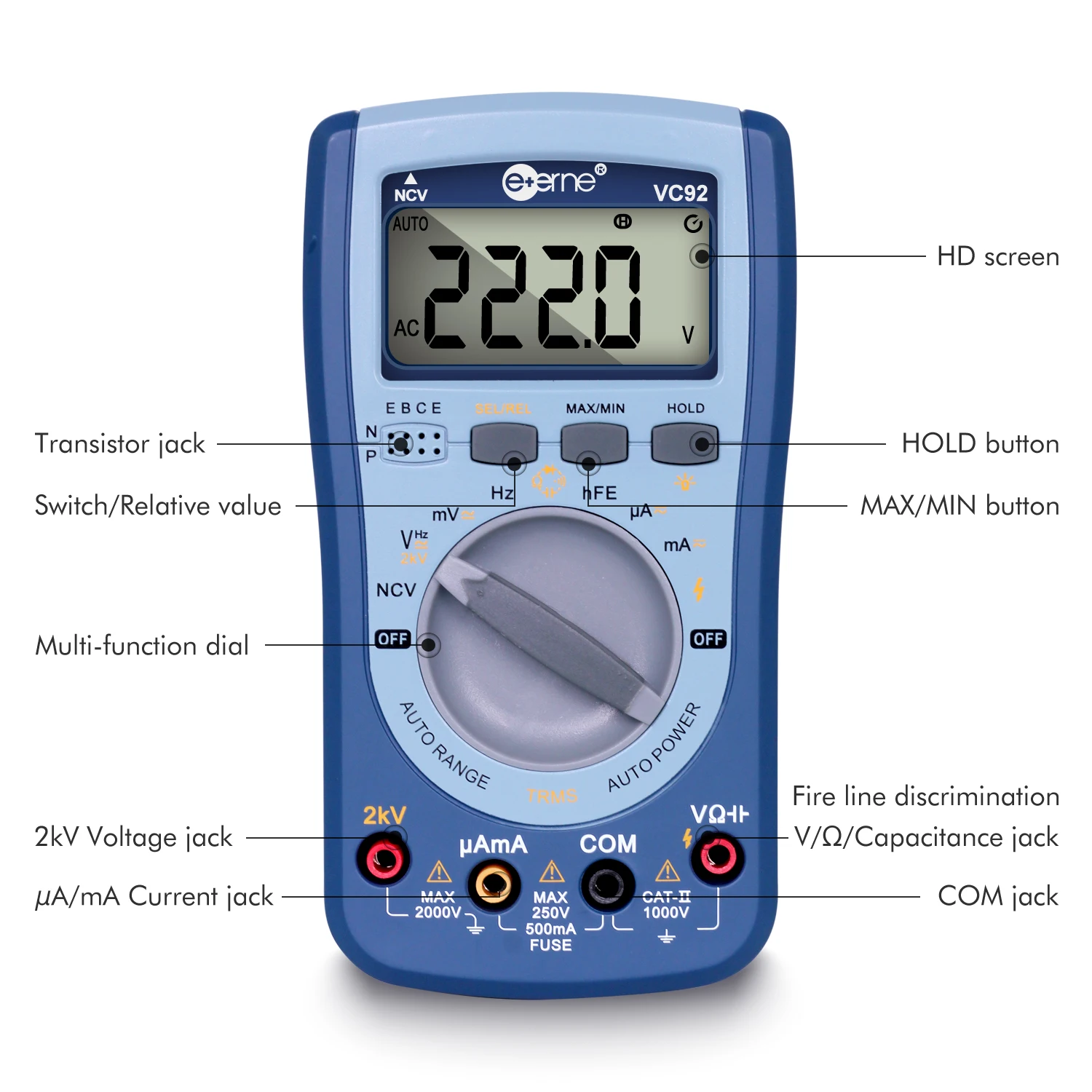 New VC92 /VC94  Identification Digital Multimeter AC/DC Voltmeter/Capacitance Meter/Transistor Test /Temperature