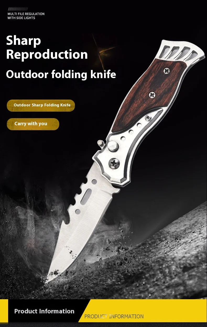 Portable Stainless Steel Mini Fruit Knife High Hardness Folding Wilderness Survival Cutting Blade Outdoor Rubber Grip for DIY