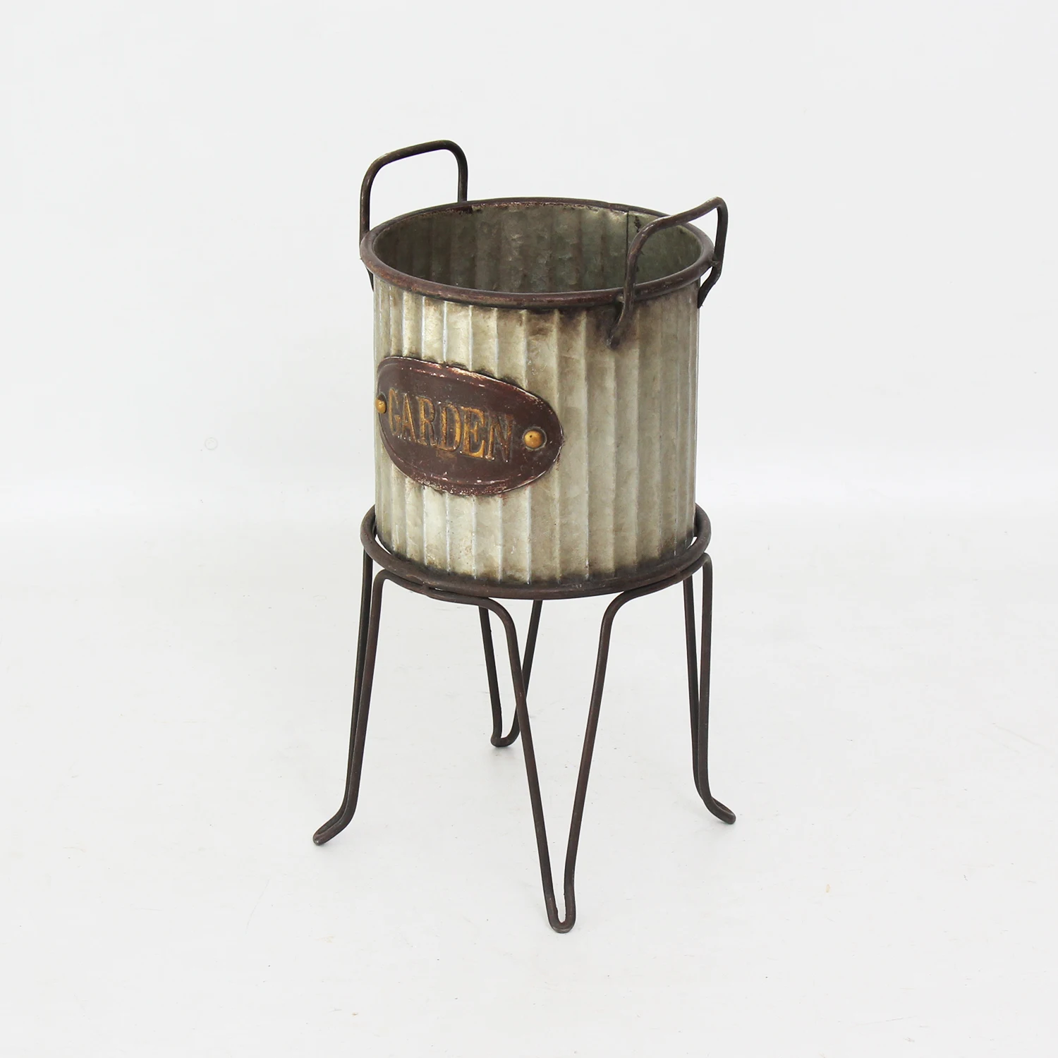 Hyking Vintage Tin Planter With Stand Galvanized Garden Decoration