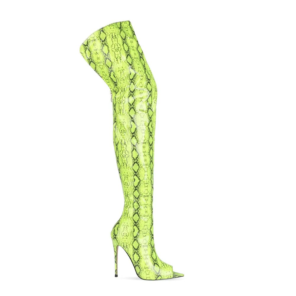 Green snakeskin thigh high boots sale