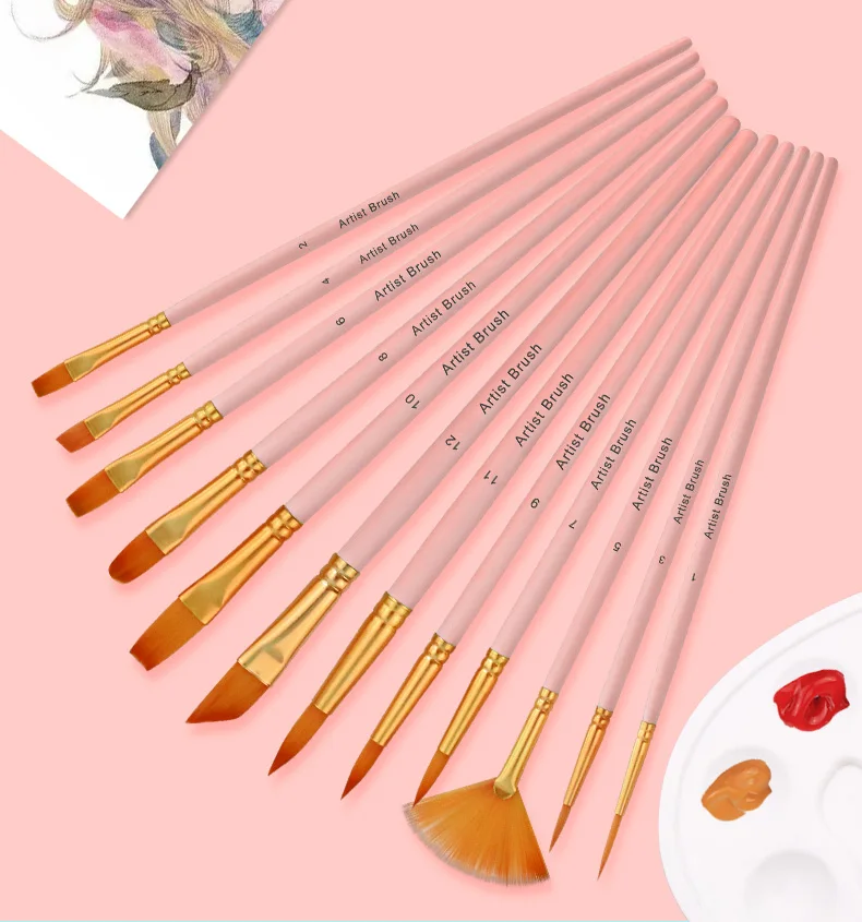 12 pcs Pink gouache Painted acrylic brush special paint brush wear  resistant waterproof brush set art supplies for painting - AliExpress