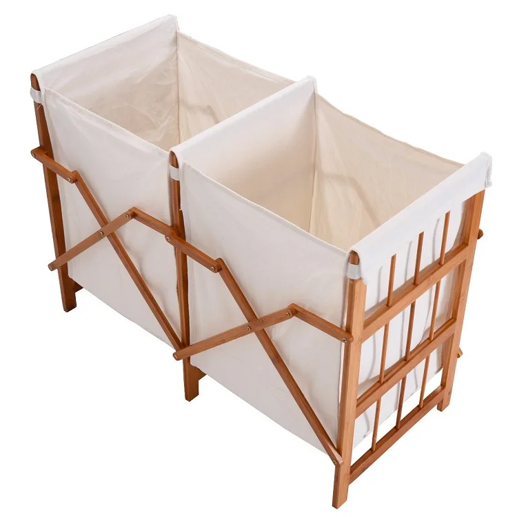 精制-bam 新家用折叠竹框架洗衣篮衣服储物篮垃圾桶 w/2 袋