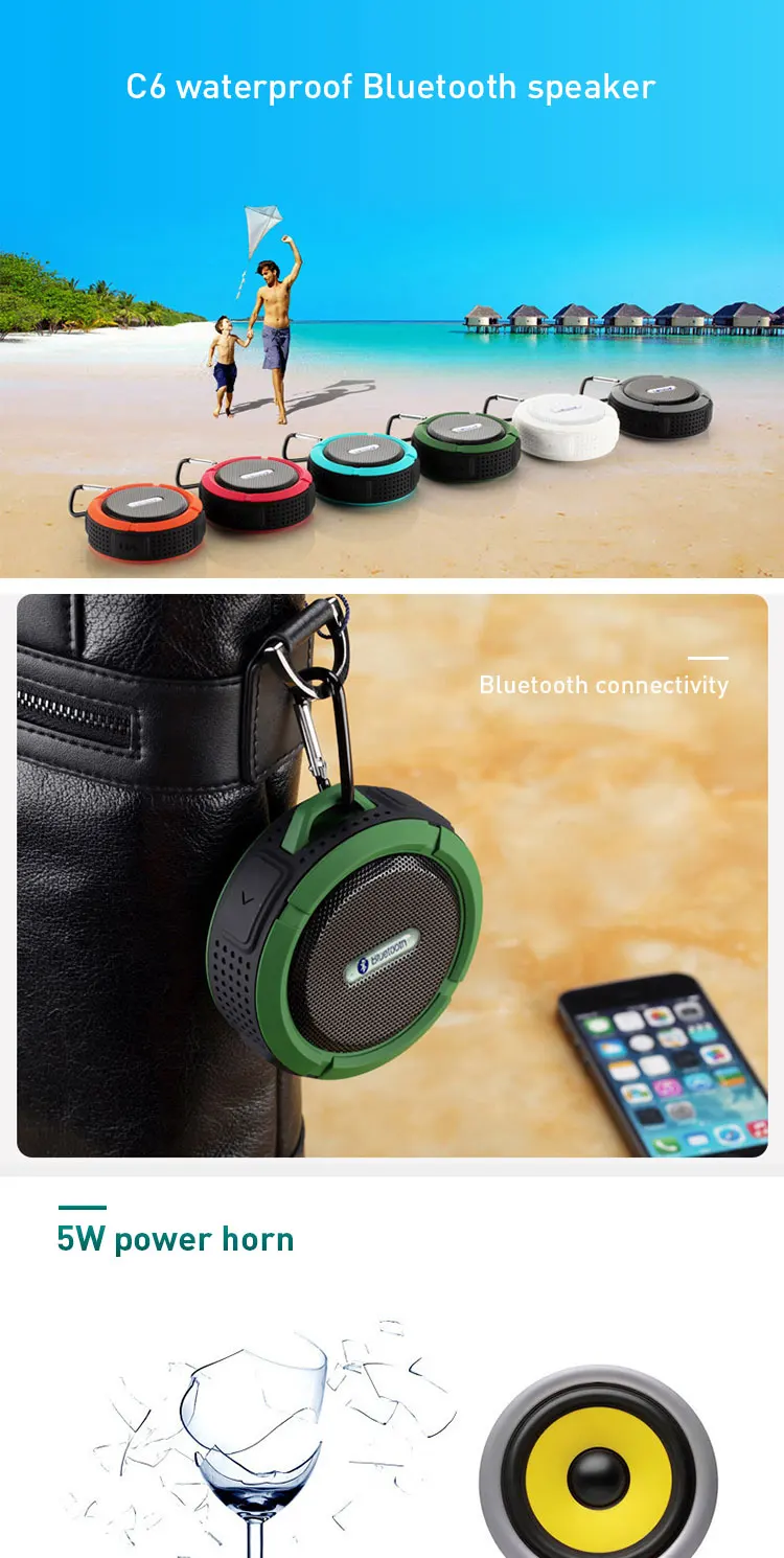 C6 IPX4 waterproof shower BT speaker with sucker hooker portable phone sport stereo wireless mini speaker - ANKUX.COM