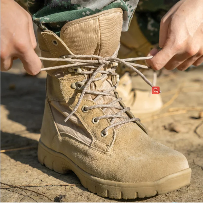 防滑橡胶大底棕色打击引导军队军靴无侧拉链
